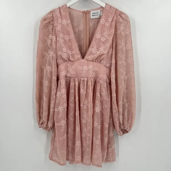 Hello Molly Flower Patch Mini‎ Dress Size 2 XS Pink Long Sleeves Floral Feminine - Image 4