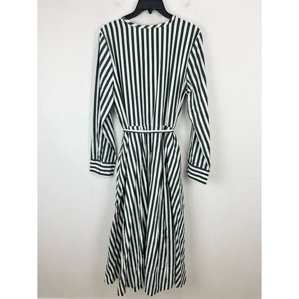 Madewell Tie Waist Midi Shirtdress in Stripe White Deep Forest Cotton US 10 NWT - Image 11