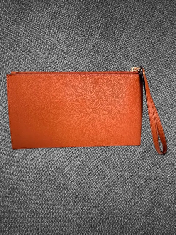 Michael Kors Orange Pebbled Leather Zip Wristlet Clutch - Image 8