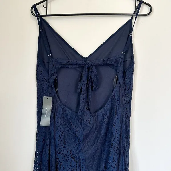 NWT Lulus Zahria Navy Blue Lace Button Front Midi Dress - Size Large - Image 7