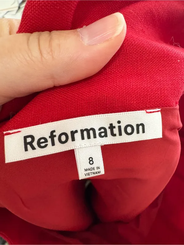Reformation Red Santana Linen Two Piece Set Womens 8 Midi Skirt Corset Top - Image 2