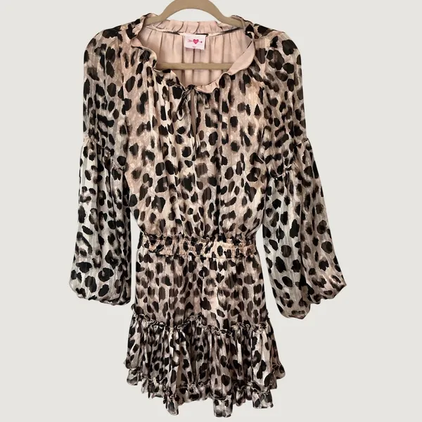 Buddy Love Zozo Leopard Print Metallic Mini Dress Smocked Waist XS CG4275 - Image 2