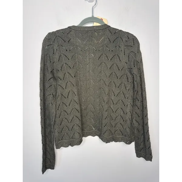 Ann Taylor Green Gold Metallic Cable Knit Sweater Small Shimmer Jacket Size S - Image 12