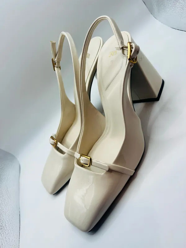 Zara Womens Cream Slingback Block Heels Square Toe Minimalist Chic Size 7 Mod - Image 7