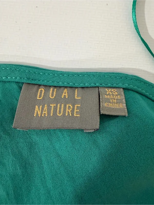 Dual Nature Green Belted V-Neck Knee Length Dress - Size XS - Image 3