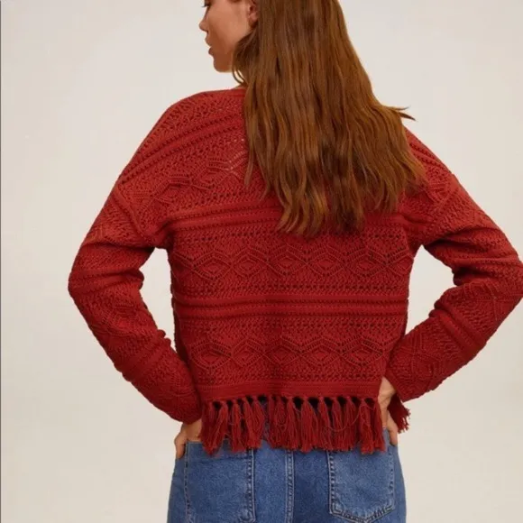 MNG  Openwork Crochet Fringe Boho Knit  sweater - Image 2
