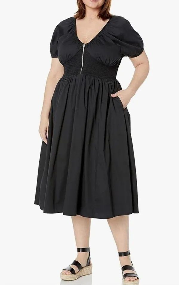 NEW Black The Drop Daksha Cotton Smocked Zipper Detail Dress XS - Image 7