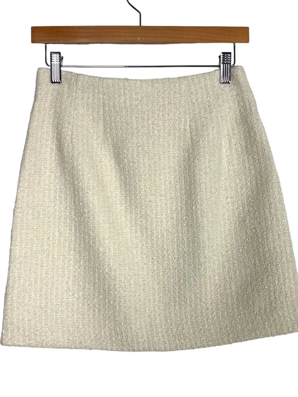 LOFT Ivory Tweed Pearl Embellished A-Line Mini Skirt Size 0 Petite - Image 2