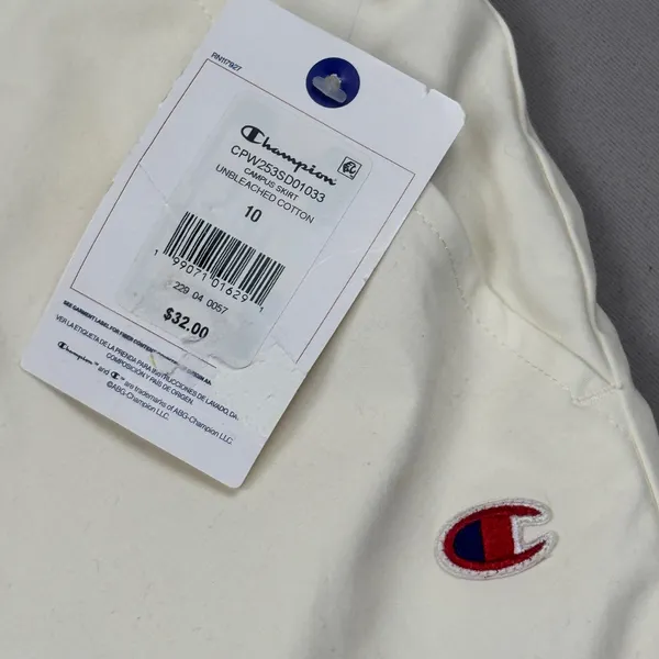 Champion‎ Campus Skirt Womens 10 Unbleached Cotton Cream Mini Mesh Lined New - Image 3