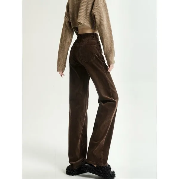 Mocha Brown Corduroy High Waisted Wide Leg Pants‎ Women Size S Relaxed Fit new - Image 3