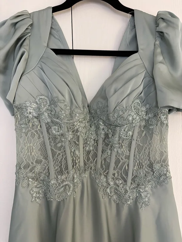 Agave Green Azazie Bridesmaid Dress A-Line Satin - Image 5