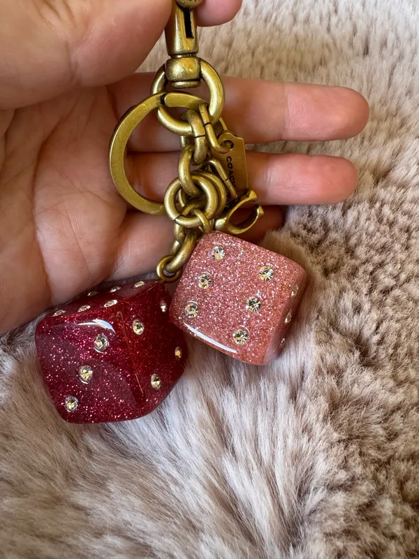 Coach Dice Bag Charm With Keyring Key Chain In Gold/Pink Multi CEA16 NWOT - Image 3
