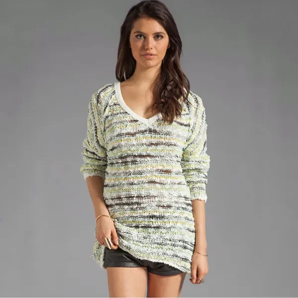 Free People Marled Songbird Pullover black striped sweater size medium - Image 2
