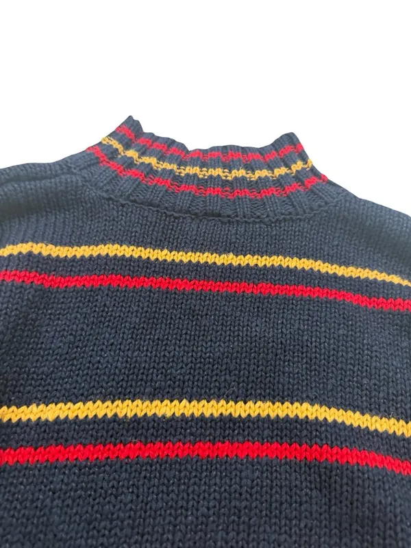 Lizwear Navy Red Gold Striped Argyle Mock Neck Sweater Colorblock Large Women's - Image 8