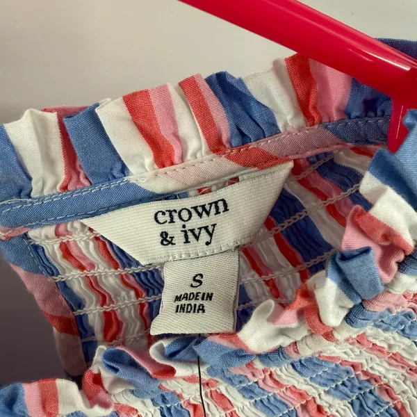 Crown & Ivy Dress Women’s Size Small Flutter Sleeve Smocked Stripe Patriotic NWT - Image 7
