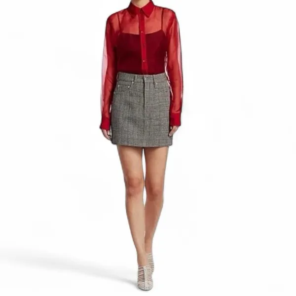 Helmut Lang Black Gray Red Plaid Mini Skirt 28 - Image 3