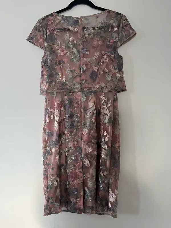 Floral Textured Lace Midi Dress 4 Pink Romantic Elegant Wedding Guest Formal - Image 4