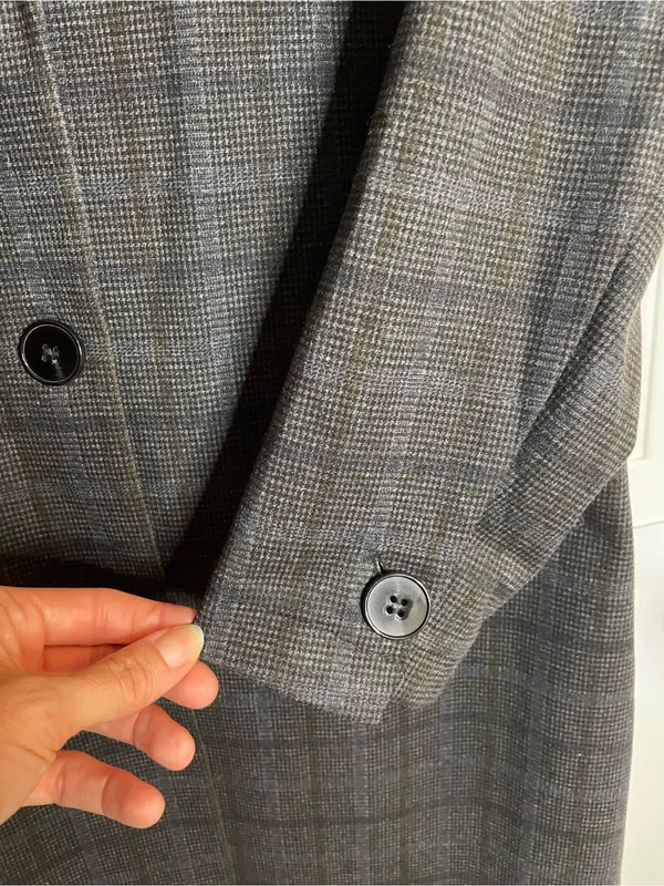 Joie Gray Plaid Long Single-Breasted Trench Coat Notched Lapel Size XS - Image 3