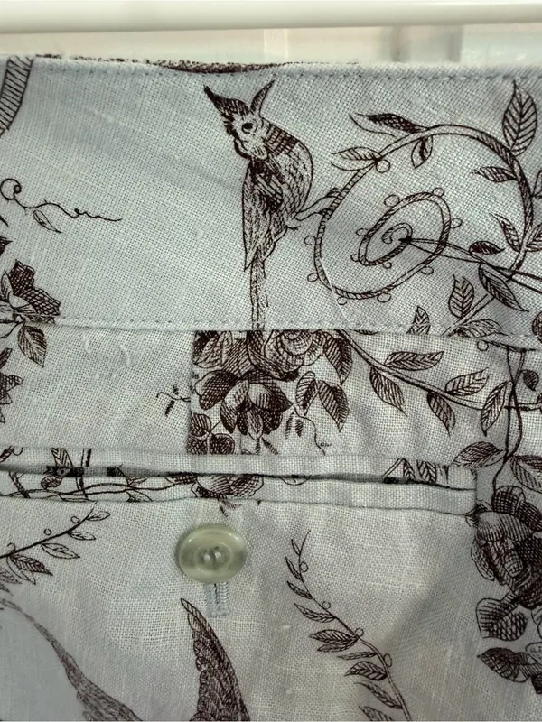 Etcetera Size 2 Blue Brown Toile Bird Floral 100% Linen Straight y2k Pants - Image 6