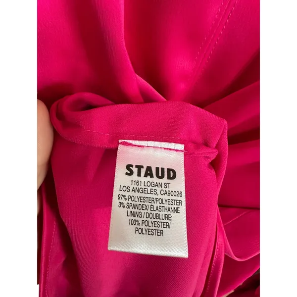 STAUD women's‎ Crosshill Pink Satin Twist Front Long Sleeve Mini Dress Size XS - Image 6