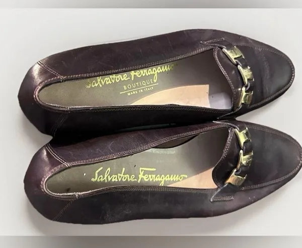 SALVATORE FERRAGAMO Boutique Brown Leather Gancini Link Strap Loafers Size 5‎ B - Image 3