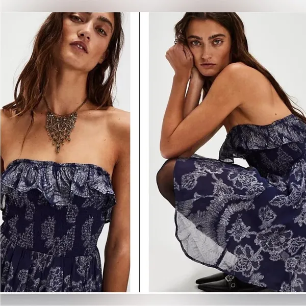Free People Metallic‎ Ruffle Gardenia Mini Dress - Eclipse ( Navy) Size S NWOT - Image 3