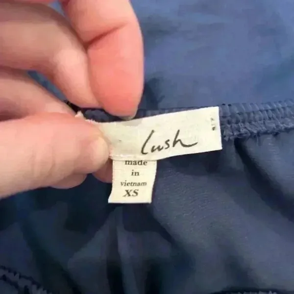 Lush Vintage dark blue satin looking strapless dress in size xs - Image 5