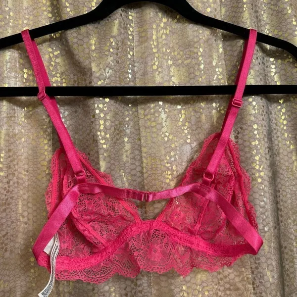 Free People Bright Eyes Hot Pink Romantic Coquette Sheer‎ Lace Bralette S NWOT - Image 2