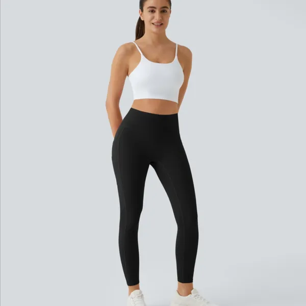Halara SoftlyZero™ High Waisted Double Pockets Plain Leggings-UPF50+ in black. - Image 5