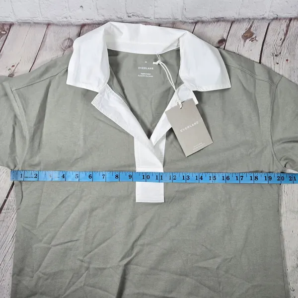 EVERLANE Organic Cotton‎ Polo T Shirt Dress Short Sleeve White Collar Fog XS - Image 8