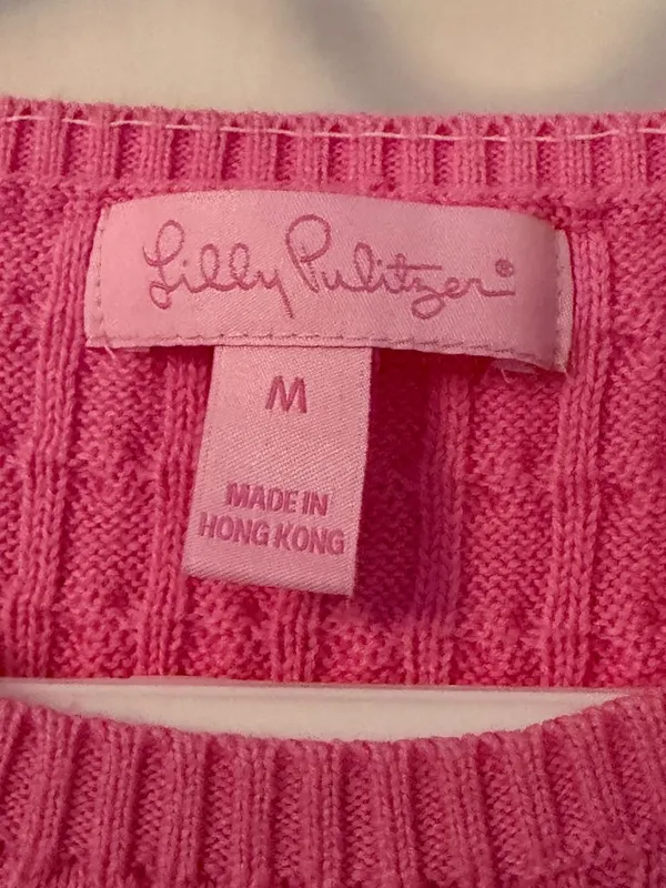 Lilly Pulitzer pink cable knit long sleeve sweater size medium preppy classic - Image 7