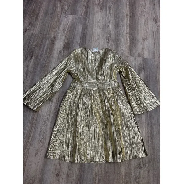 Tuckernuck Hyacinth House Gold Plisse Carol Bow Mini Dress Size Medium NEW - Image 9