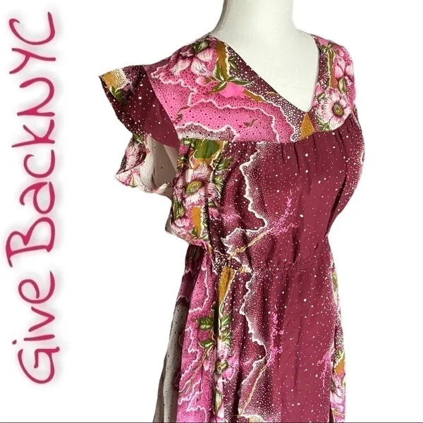 Vintage Floral Midi Dress in Purple and White Size S - Image 2