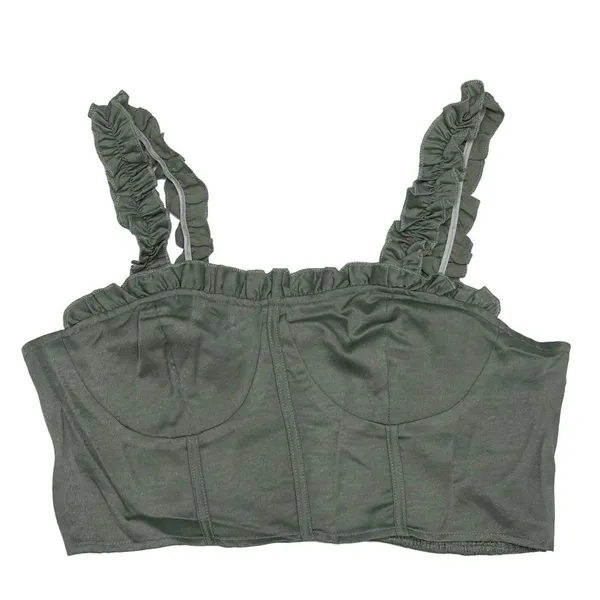 Cider 2 - Bandeau Crop Smocked Top‎ Women's Size XL Green & Multi Color NWT - Image 2