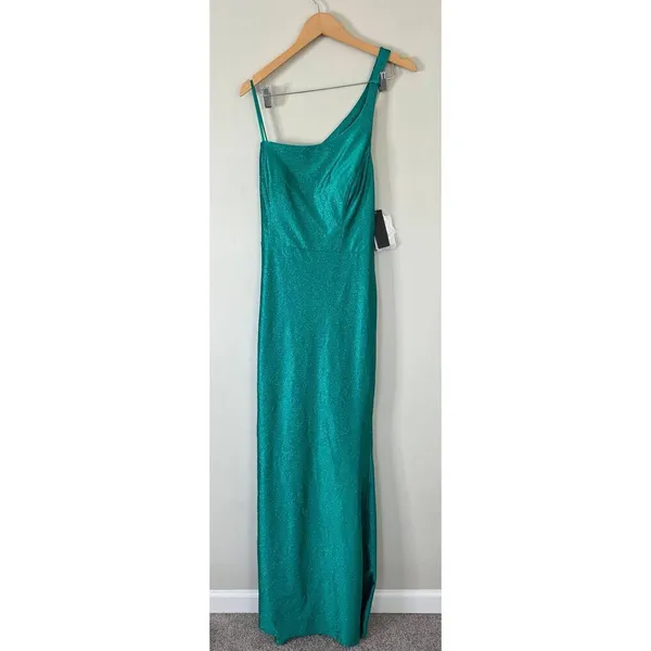 City Studios Junior‎ Glitter Size 18 Jade Green Maxi One Shoulder NEW - Image 3