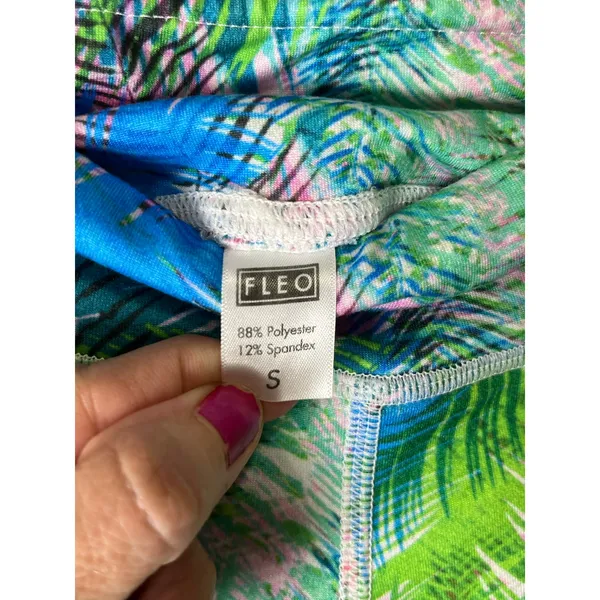 FLEO‎ Tropical Palm Print High Rise Workout Shorts Small Athletic Gym Running - Image 6