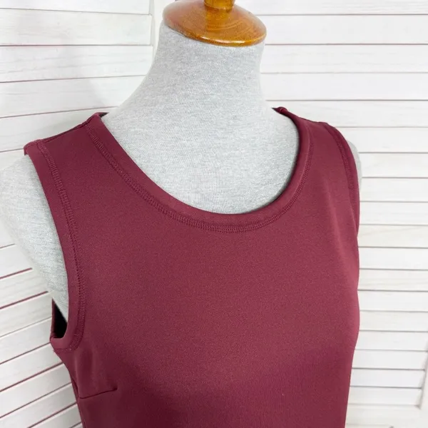 Athleta Sleeveless Tunic Fleece‎ Lined Scuba Knit Dress Maroon Small - Image 5