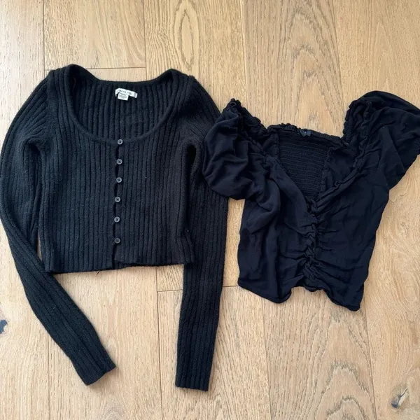 Bundle Aerie American Eagle Mango Button Up Cardigan Bodysuit Size Small Black - Image 5