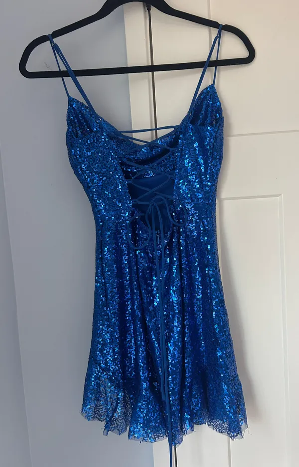 Blue Sequin Mini Dress - Image 4