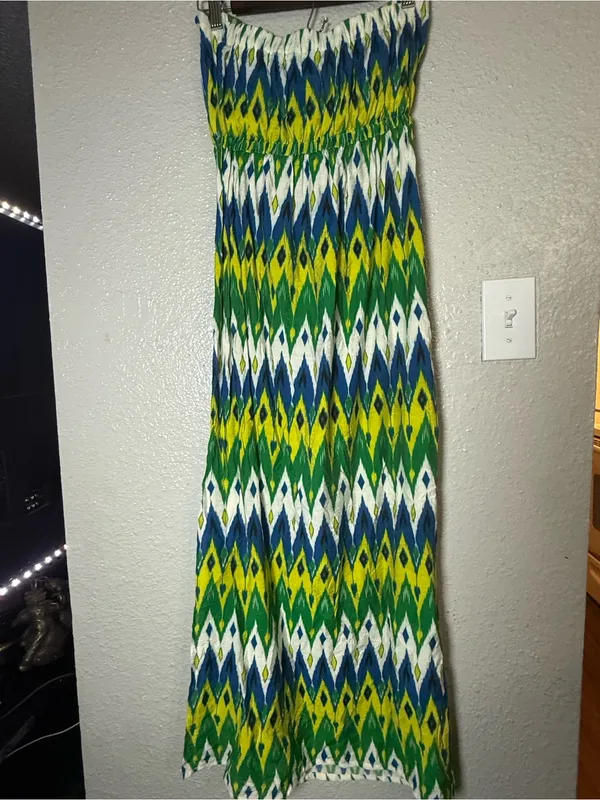 Free People Vintage Y2K Boho Ikat Strapless Maxi Dress size xs - Image 3