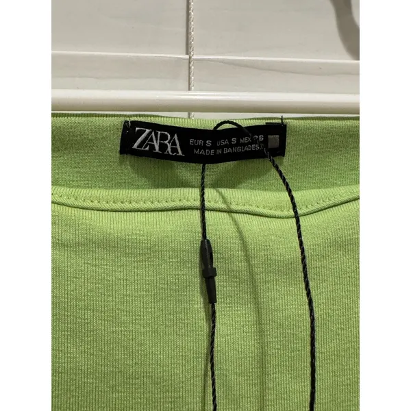 Zara Maxi Dress Sz S Chartreuse Green Spaghetti Strap Square Neck Bodycon Beachy - Image 5