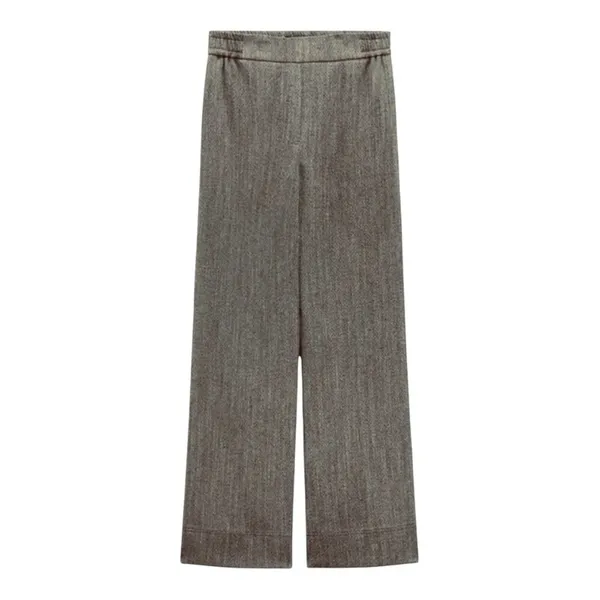 ZARA Black/ White Herringbone Wide Leg Pants Small Elastic Waist Dress Trousers - Image 2
