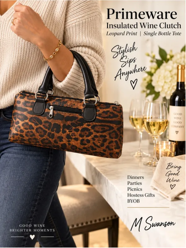 NEW Primeware Leopard Print Insulated Wine Clutch Single Bottle Tote NWOT - Image 4