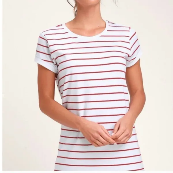 Lulus Knit T Shirt Dress White Red Lined Striped Fisherman Size Small Natical - Image 5
