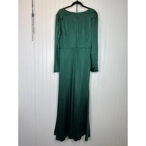 Lulus Endearing Elegance Emerald Green Satin Long Sleeve Dress Wedding Large - Image 5