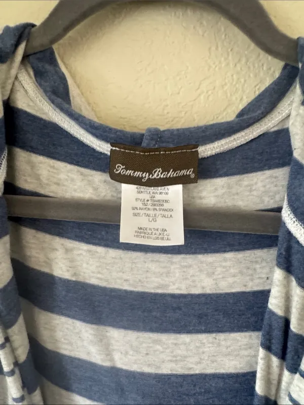 Tommy Bahama blue and gray striped hooded swimsuit coverup, size L - Image 2