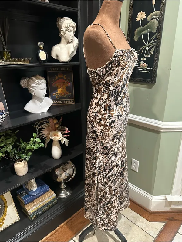 Anthropologie Square‑Neck Snakeskin Print Slip Dress – Spaghetti Straps – XS - Image 8