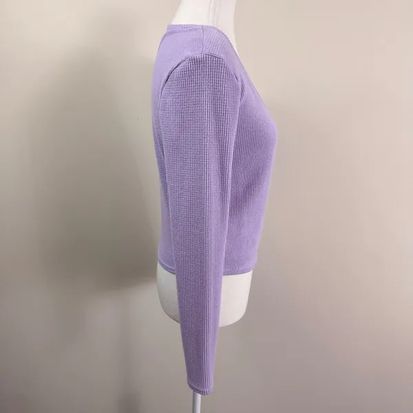 Aerie Lavender Purple Waffle Knit Faux Wrap Long Sleeve Top V-Neck Medium - Image 2