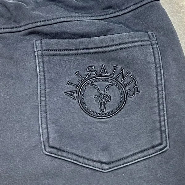AllSaints Sweatpants‎ Velour Lined Washed Black Joggers XL Ramskull Logo Y2K EUC - Image 3
