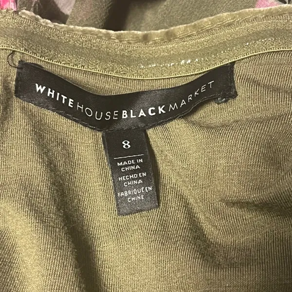 White House Black Market Olive Green Floral‎ Handkerchief Hem Midi Dress Size 8 - Image 6